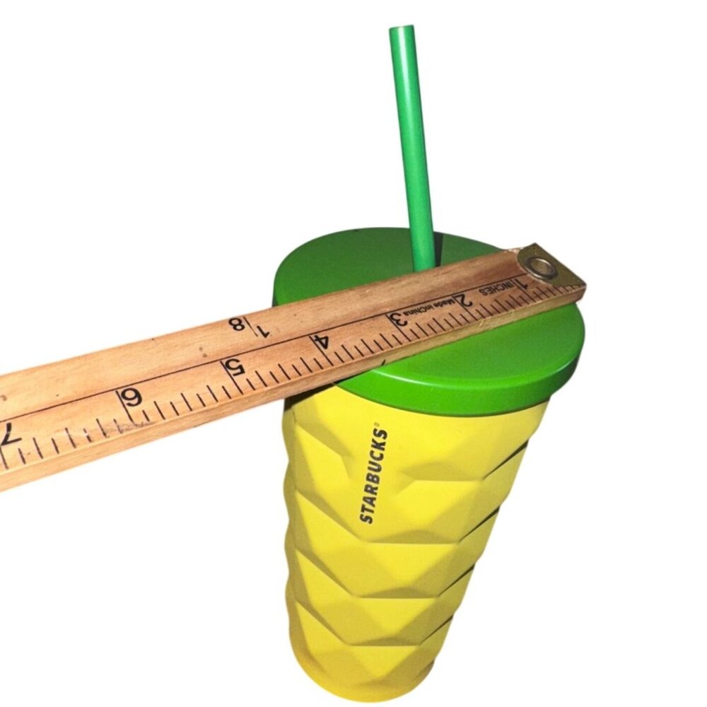 Starbucks Yellow Diamond Textured Tumbler With Green Lid & Straw 16 Oz BPA-Free - Picture 4 of 4